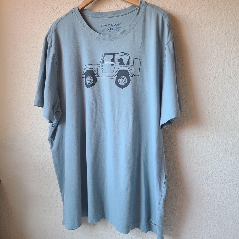 Life Is Good Men's Light Blue Jeep Graphic Tee Size 2XL